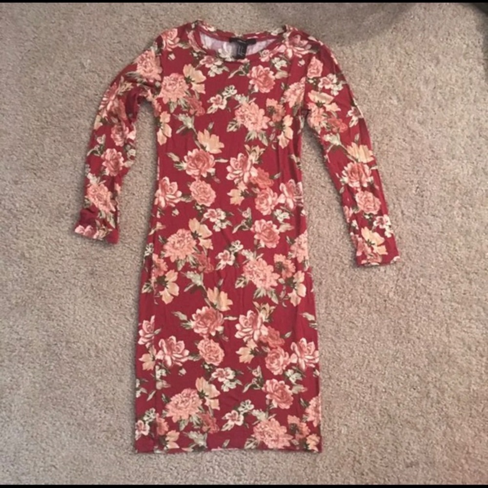 Forever 21 orange red pink flower floral dress